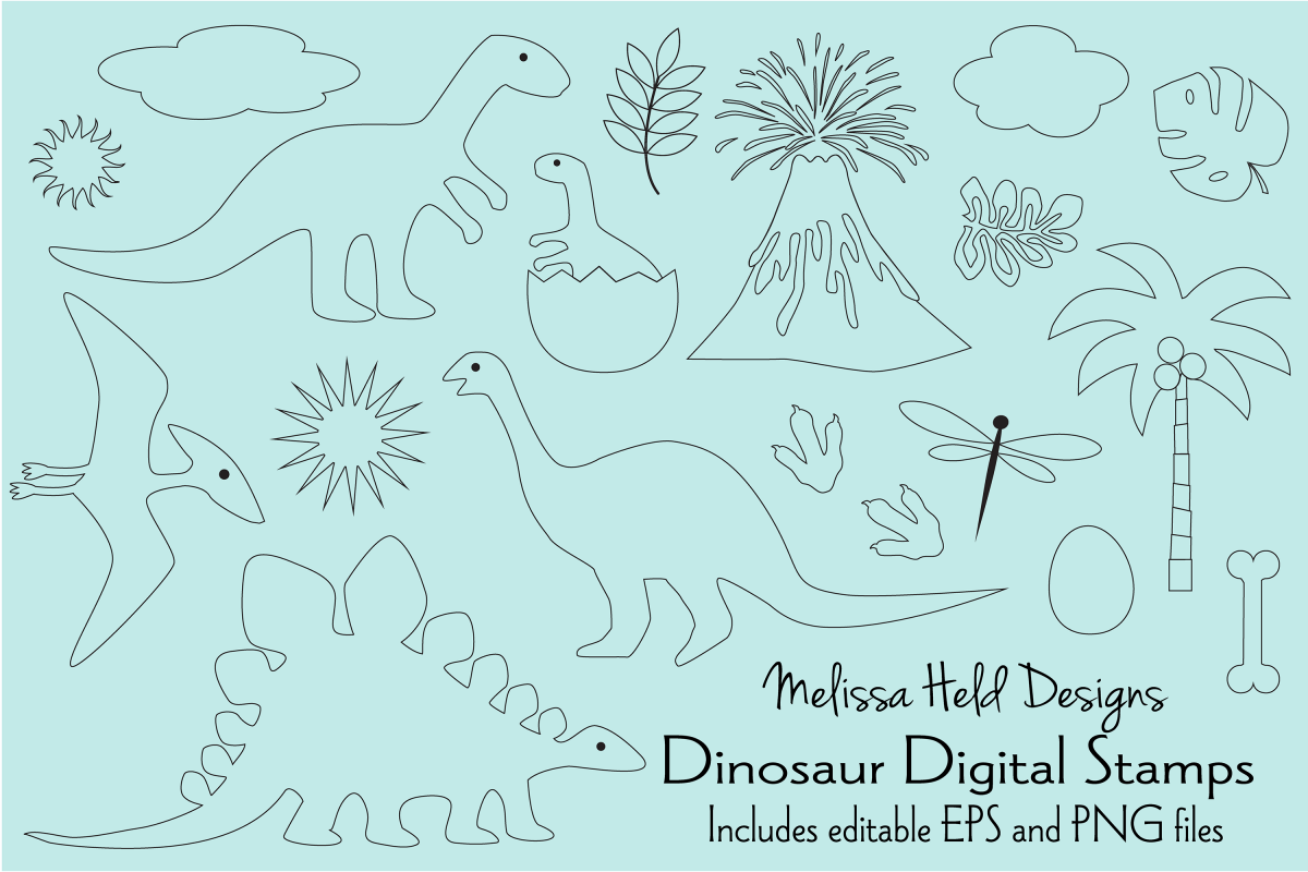 Dinosaur Digital Stamps Clipart example image 1