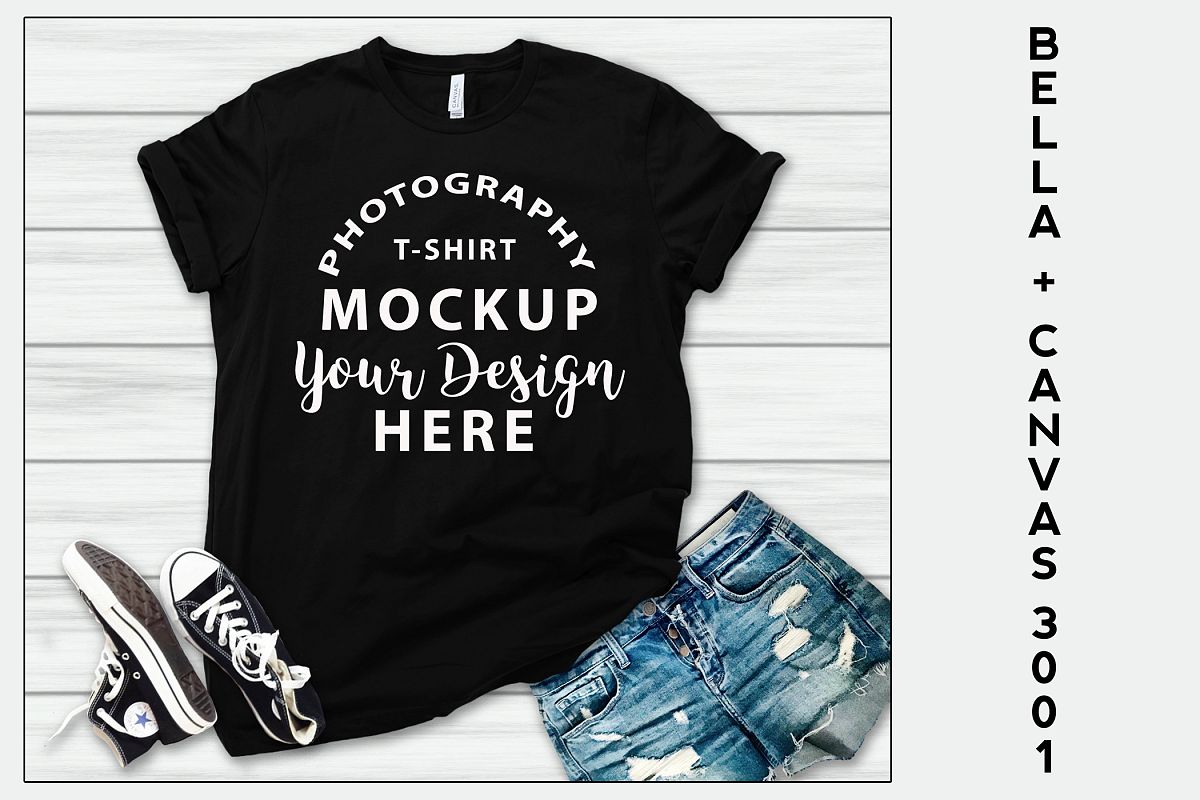 Bella Canvas 3001 T-shirt mock-up, color BLACK example image 1