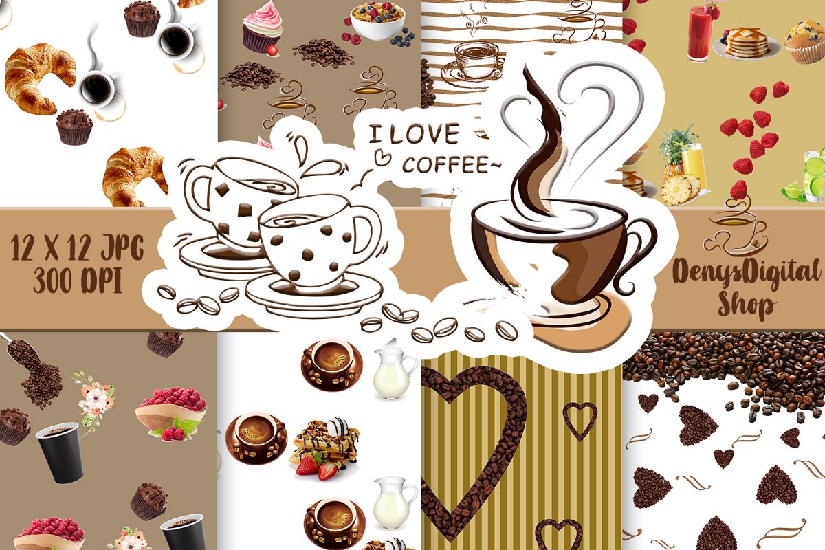 Coffee, Coffee cup, Muffin, scrapbook paper, scrapbook, SALE example image 1