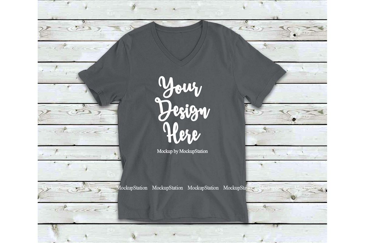 Asphalt Shirt Mock Up, Bella Canvas 3005 V-Neck Tee Mockup example image 1