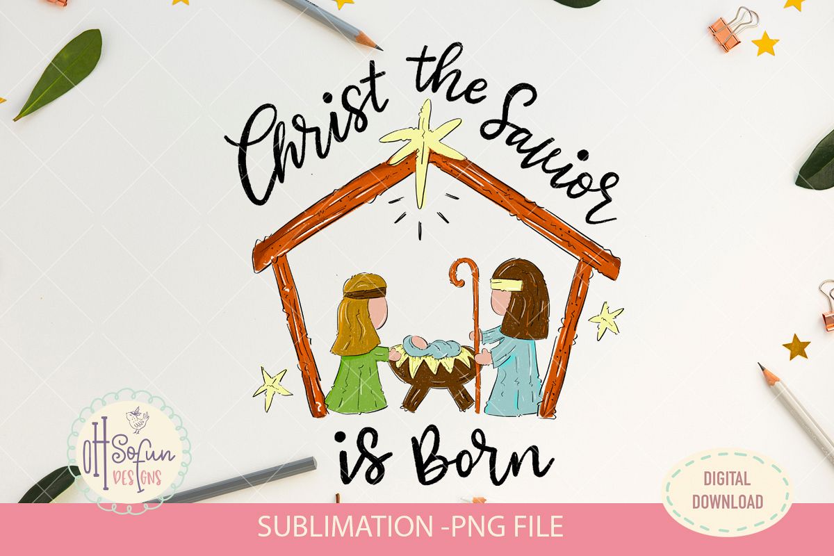 Christ the savior is born, nativity Christmas sublimation example image 1