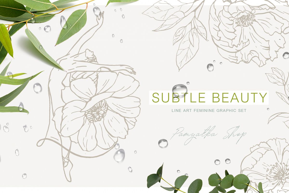 Subtle beauty. Line art floral vector set example image 1