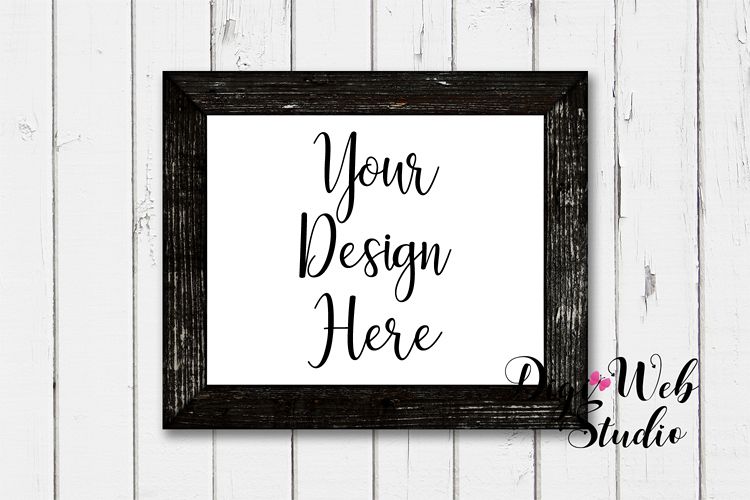 Wood Sign Mockup - Black Distressed Wood Frame on Shiplap example image 1