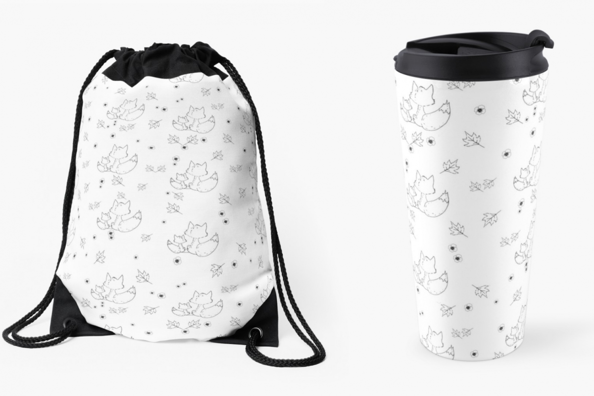 Fox and Flowers Doodle Pattern, A1, SVG example image 1