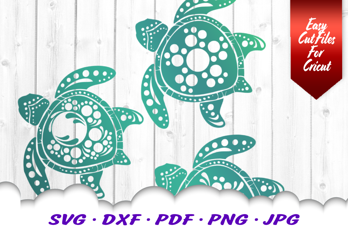 Mandala Sea Turtle SVG DXF Cut Files Bundle V3 example image 1