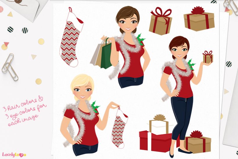 Christmas woman character clip art L331 Vivian example image 1