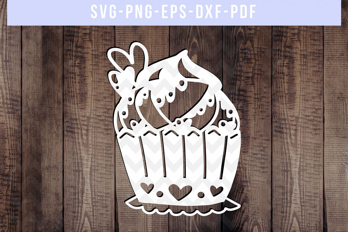 Heart Cupcake Papercut Template, Valentine Cut File SVG PDF example image 1