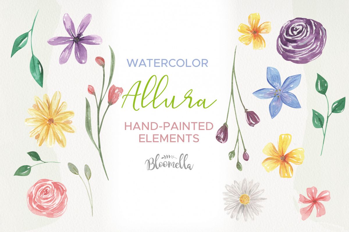 Blooms Allura Pretty Watercolor 20 Floral Elements Buds example image 1