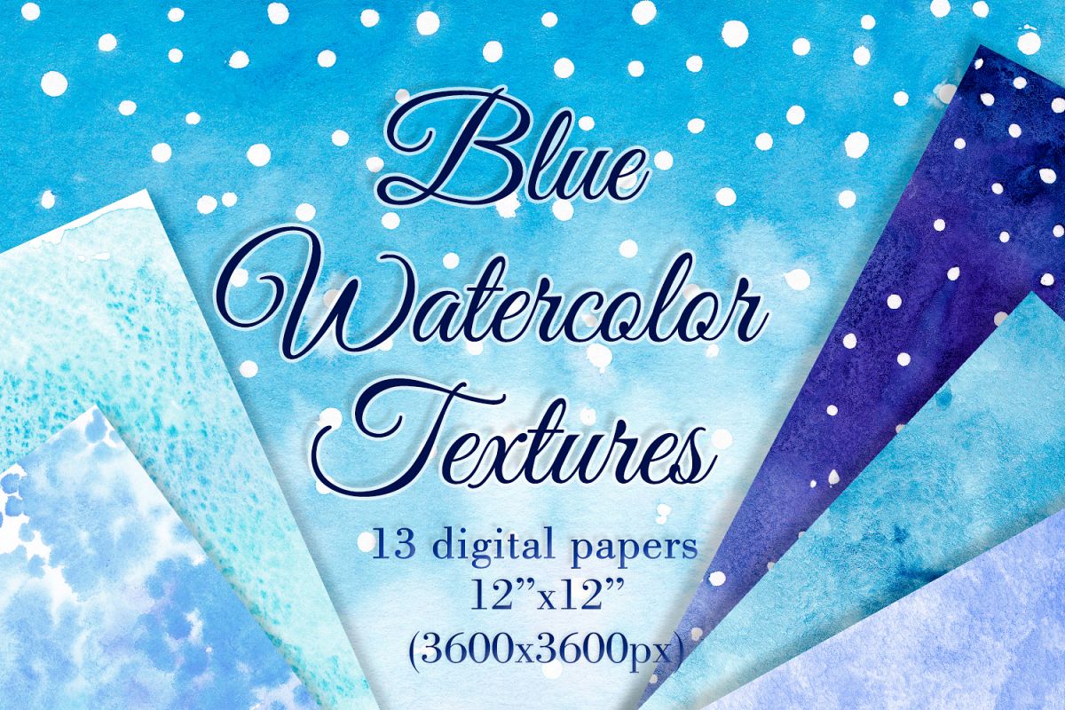 Blue watercolor backgrounds Winter digital paper example image 1