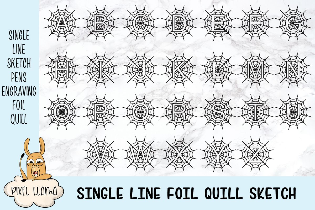 Single Line Sketch Foil Quill Halloween Monogram Alphabet example image 1