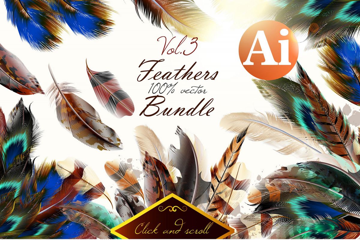 Colorful feather bundle. Vector illustrations and elements example image 1