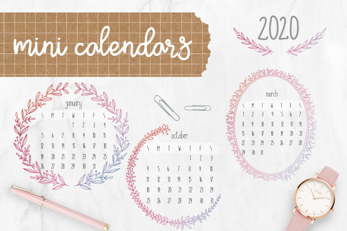 Digital Stickers Mini calendars for 2020, PNG GoodNotes example image 1