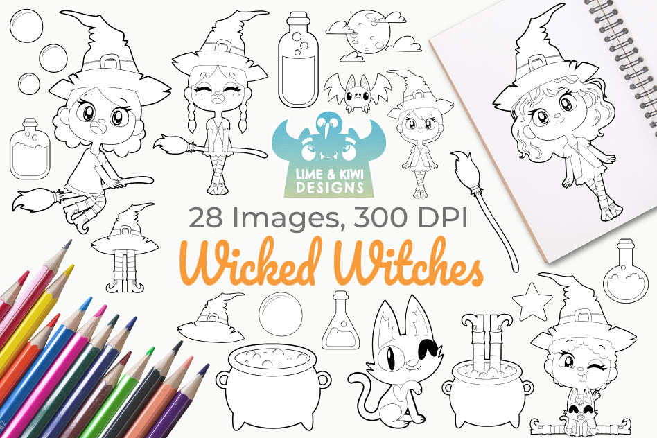 Wicked Witches Digital Stamps, Instant Download Vector Art example image 1