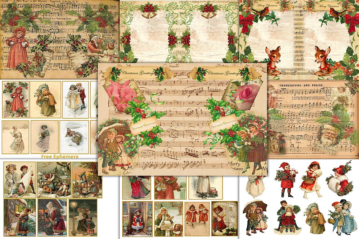 Country Christmas Backgrounds with FREE Ephemera and Clipart example image 1