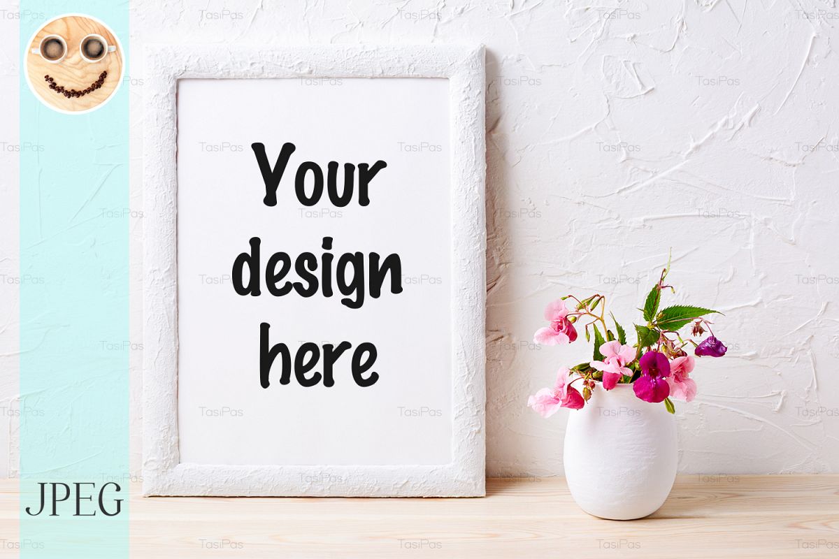 Download White frame mockup with pink flowers in flowerpot (325269 ...