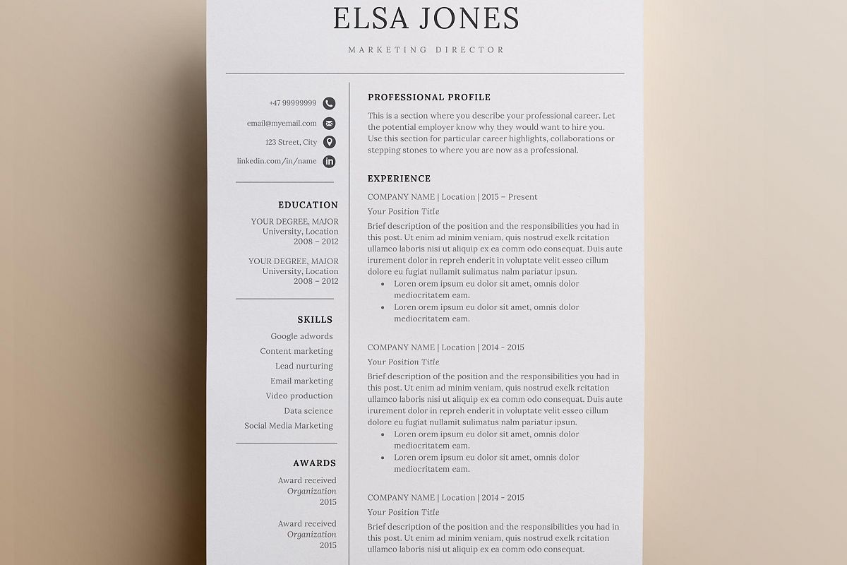 Microsoft for + and 3 resume Page \u0026 Pack Instant Set Letter |  Minimalistic Resume Icon professional | template Download | Word Cover