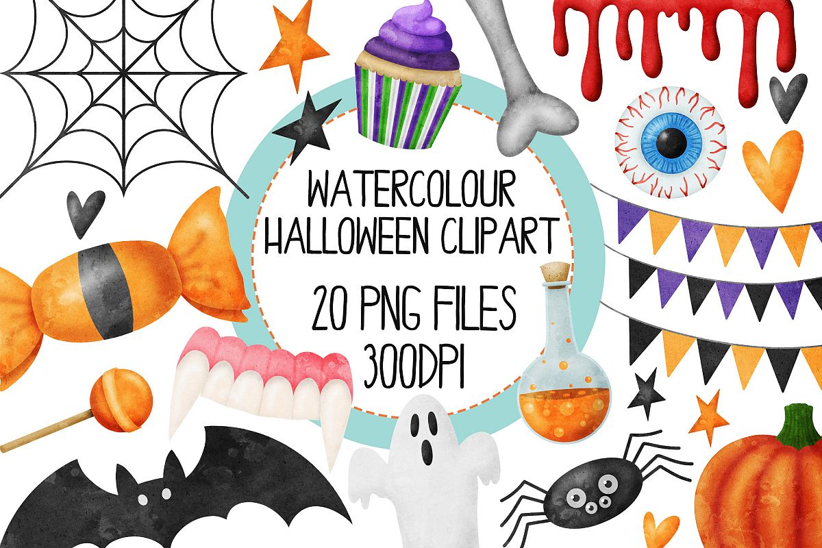 Watercolor Halloween Clip Art Set 1 example image 1