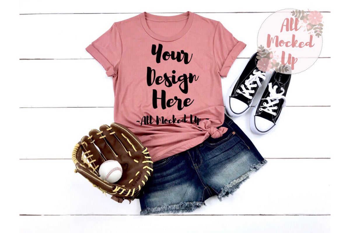 Bella Canvas 3001 / 3413 MAUVE Shirt Baseball Mock Up 3/19 example image 1
