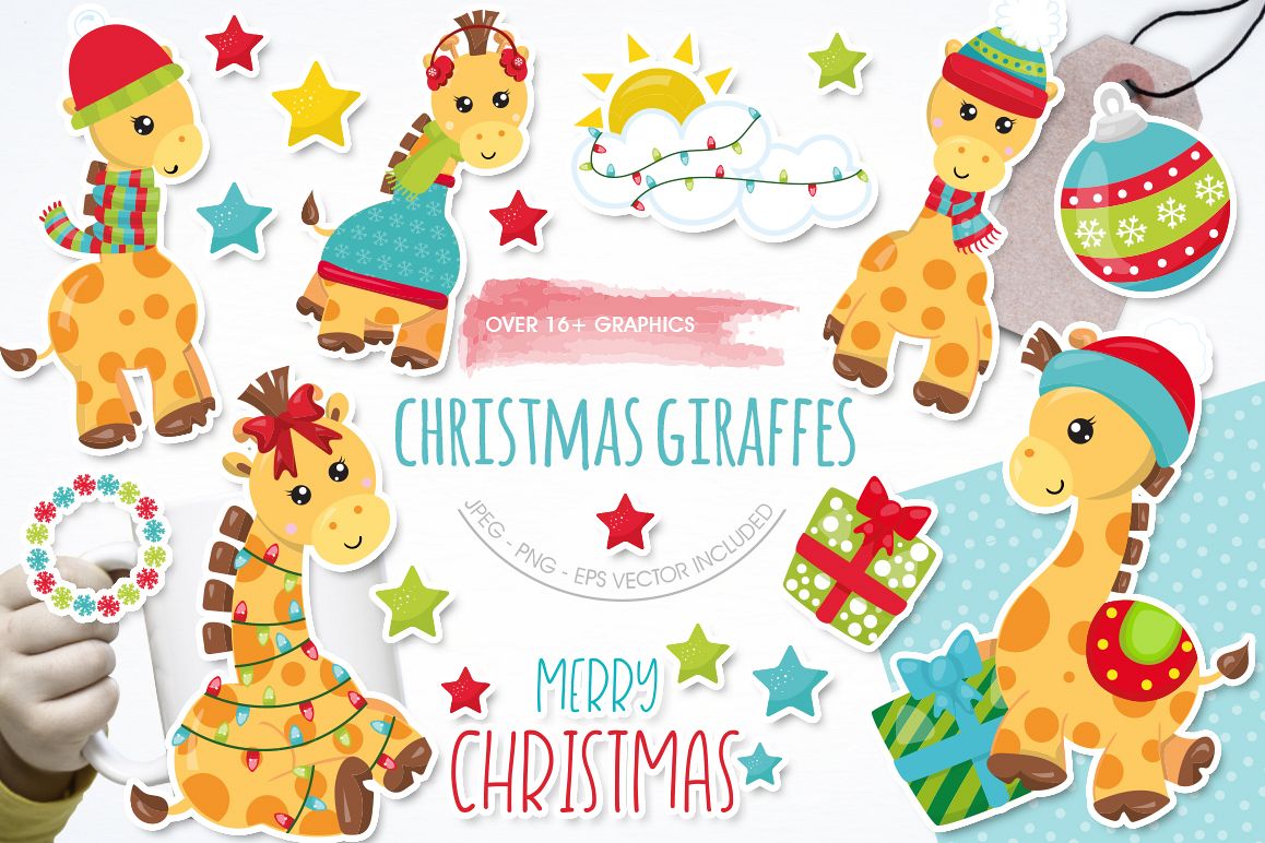 Christmas Giraffes graphics and illustrations example image 1