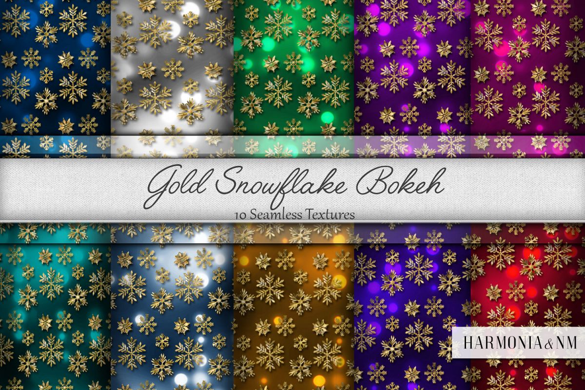 Gold Snowflake Bokeh 10 Seamless Textures example image 1