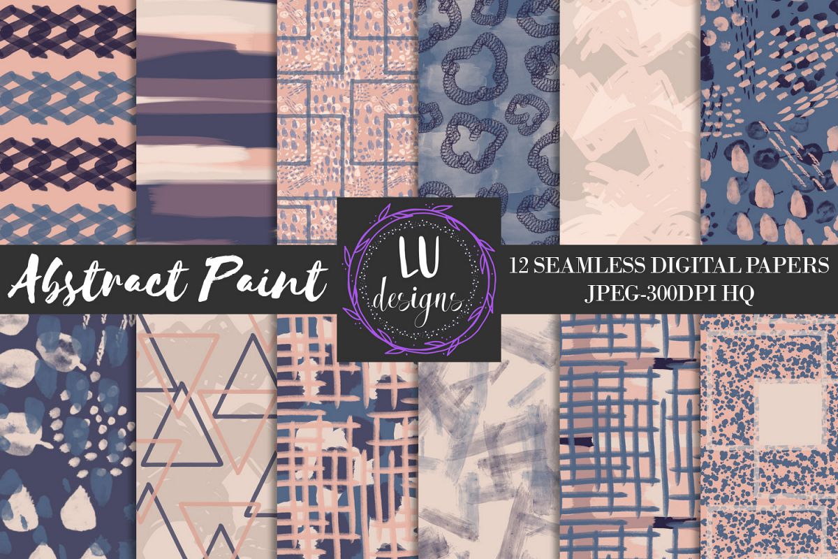 Navy and Nude Abstract Paint Digital Paper example image 1