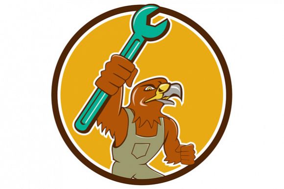 Hawk Mechanic Pipe Spanner Circle Cartoon example image 1