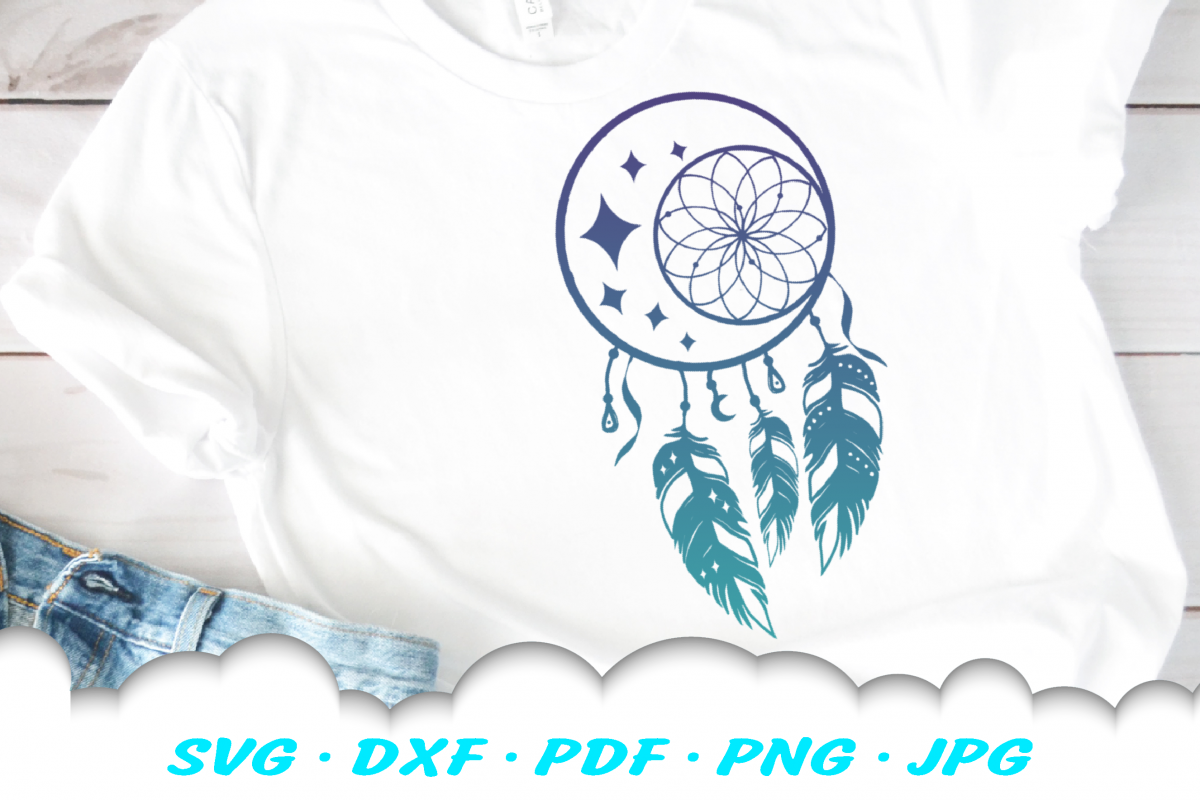 Dream Catcher Celestial Feathers SVG DXF Cut Files example image 1