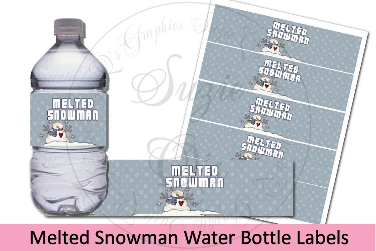Melted Snowman Water Bottle Labels - Blue example image 1