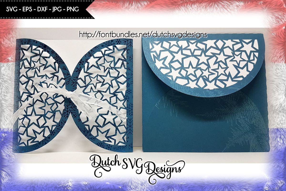 Cutting file blank card with envelop and stars, card svg example image 1
