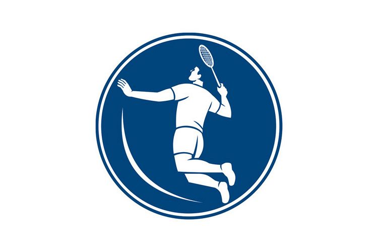 Badminton Player Jump Smash Circle Icon example image 1