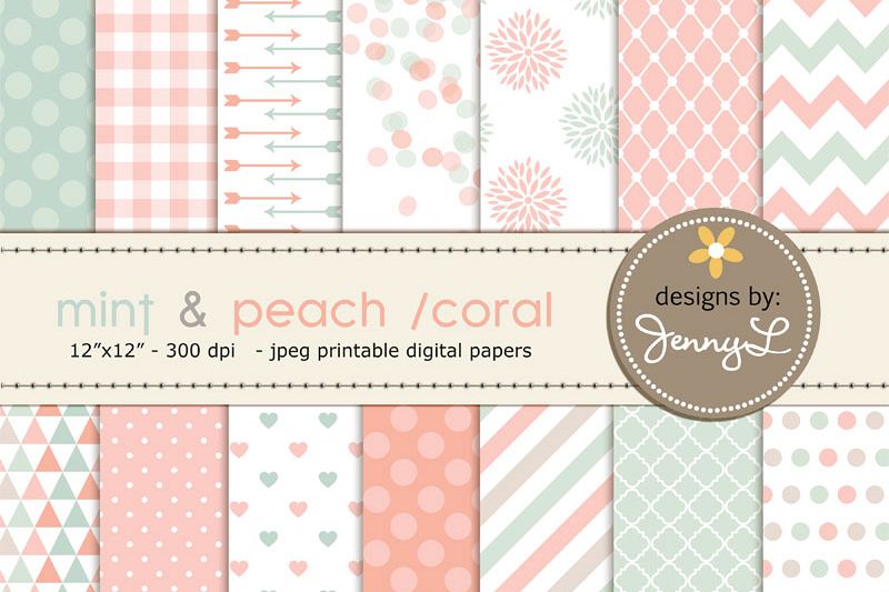 Download Mint And Peach Digital Papers