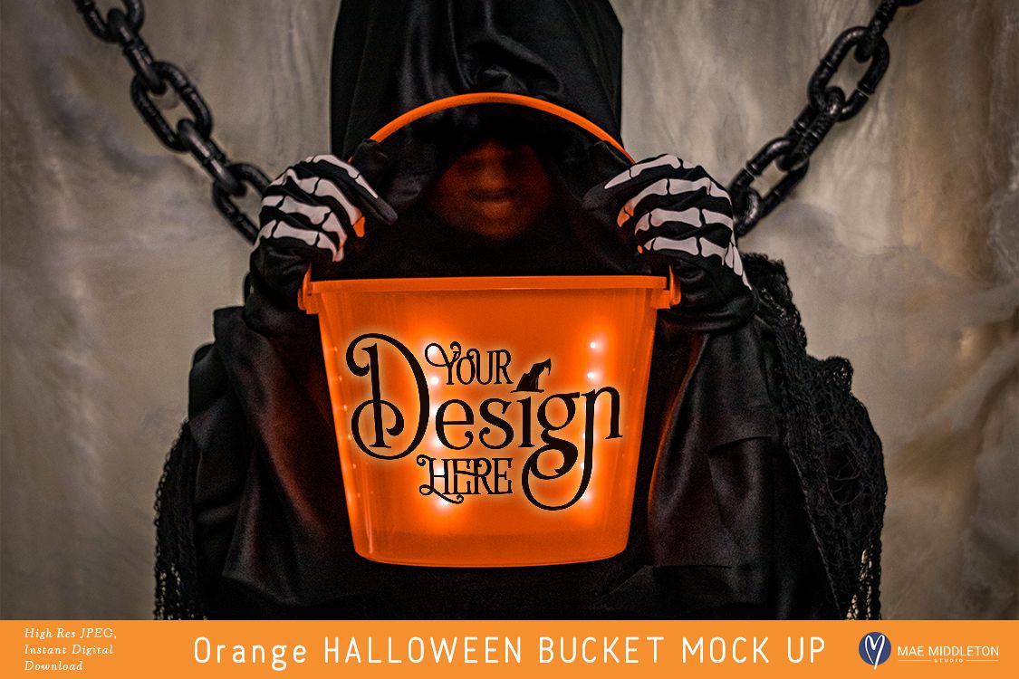 Orange Halloween Bucket - styled photo, mock up example image 1