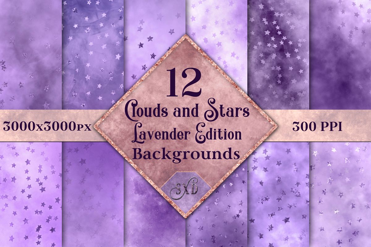 Clouds and Stars Lavender Edition Backgrounds - 12 Images example image 1