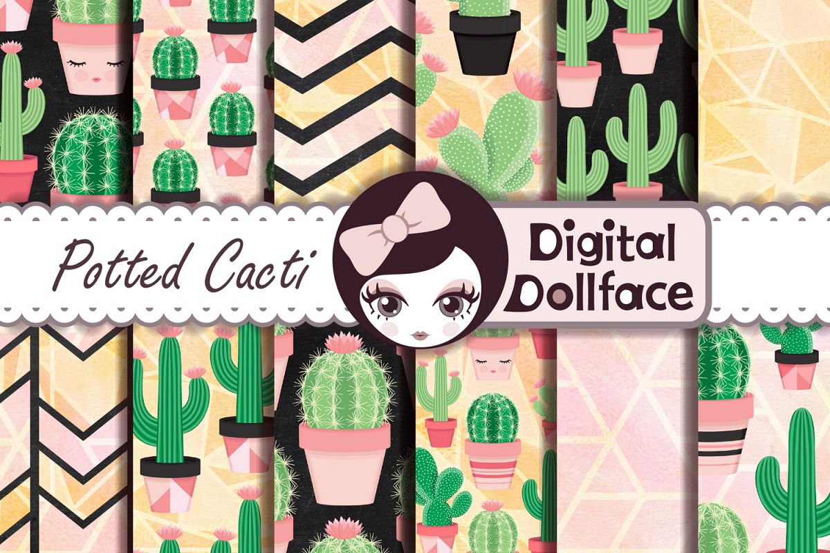 Cactus Patterns / Succulent Digital Paper example image 1