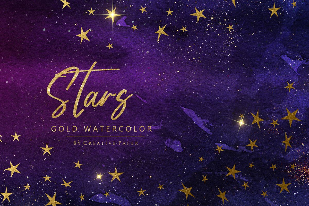 Watercolor Gold Stars and Galaxy Backgrounds example image 1