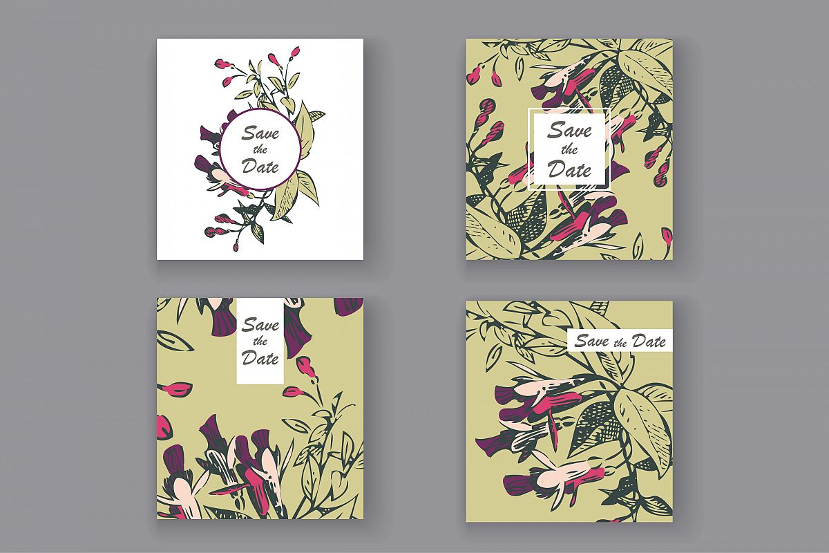 Fuchsia flowers wedding invitation card template design example image 1