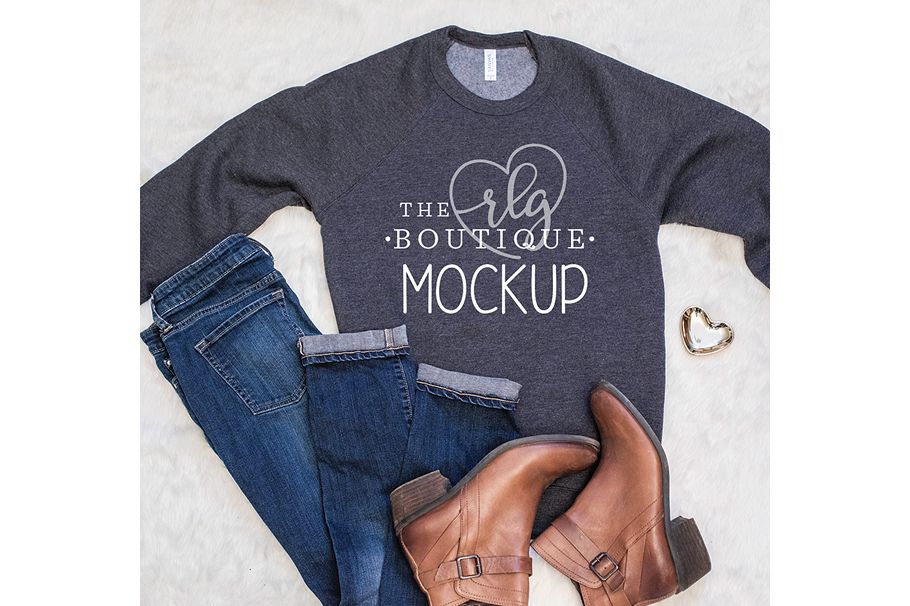 Sweatshirt Bella Canvas Mockup, Gray shirt flatlay example image 1