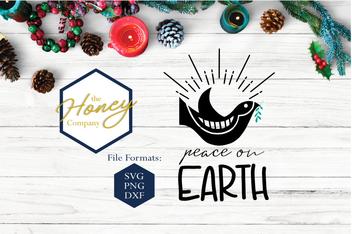 Peace On Earth SVG PNG DXF Dove Handlettered Christmas example image 1