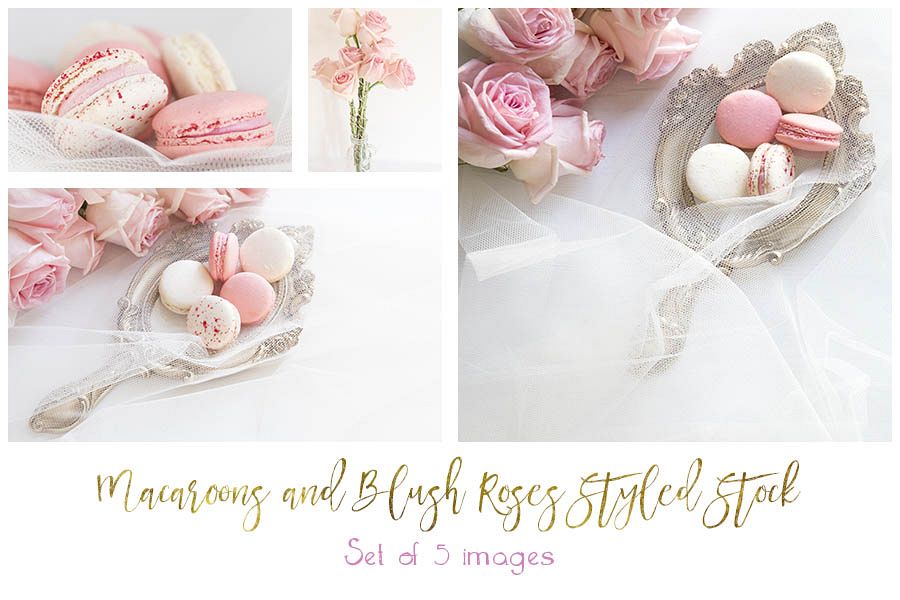 Pink and White Macaroon and Blush Roses Styed Stock bundle example image 1