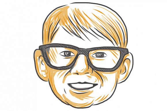 Caucasian Boy Glasses Head Smiling Drawing example image 1