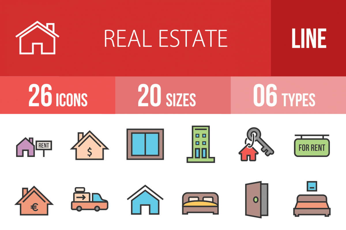 26 Real Estate Linear Multicolor Icons example image 1