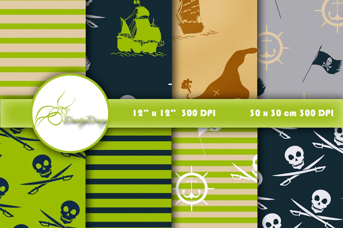 Pirates Digital Papers Scrapbook example image 1