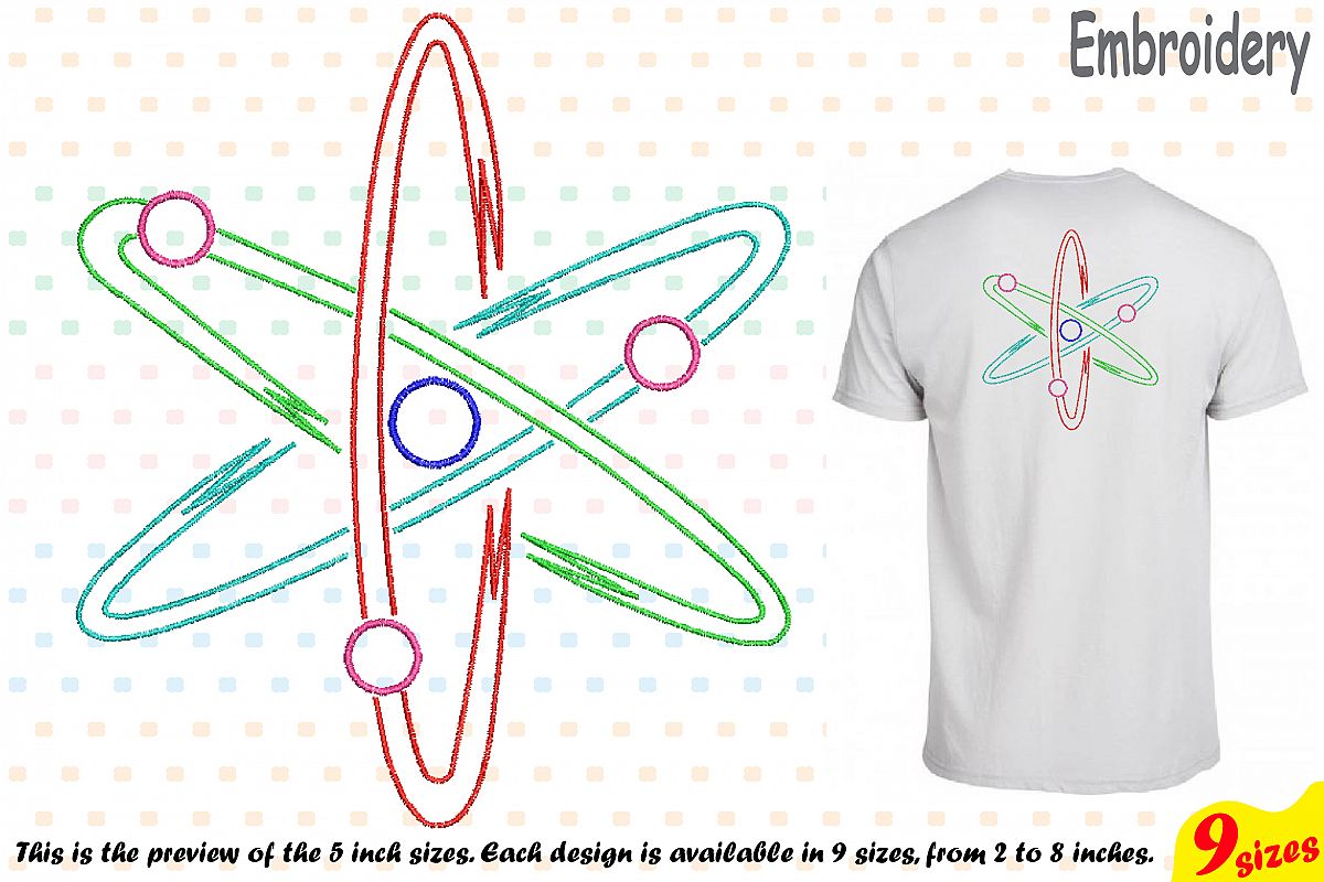 Atom Science - Designs for Embroidery Machine Instant Download Commercial Use digital file hoop symbol sign Nuclear Fission outline 190b example image 1