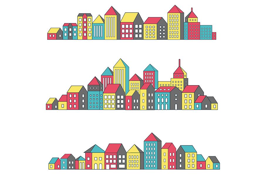 Vector set of linear urban buildings example image 1