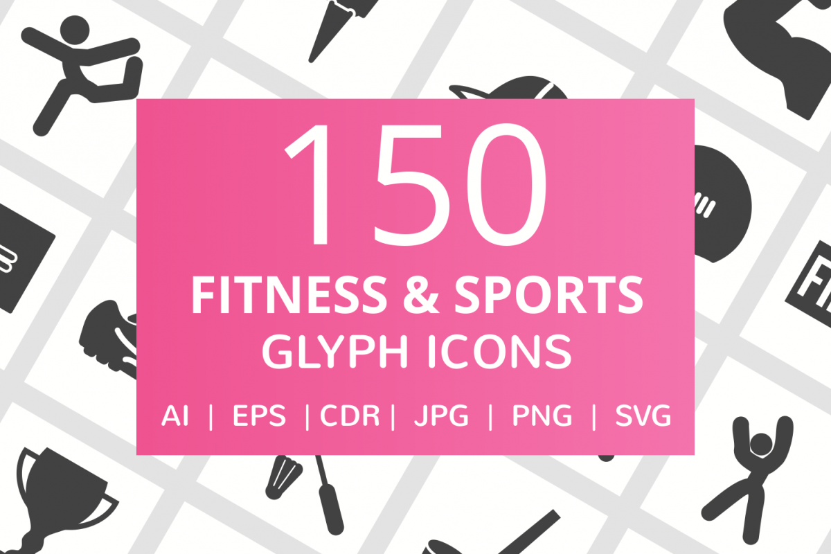 150 Fitness & Sports Glyph Icons example image 1