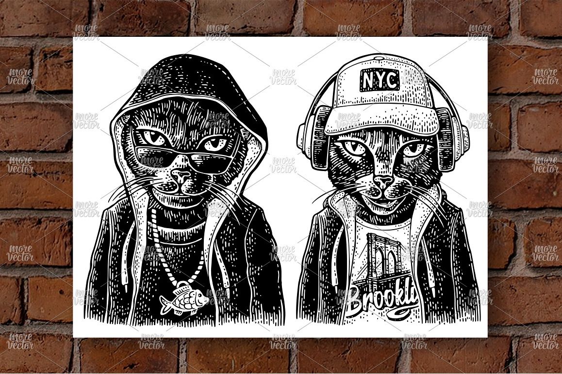 Cat to headphones dressed in the hoodie example image 1