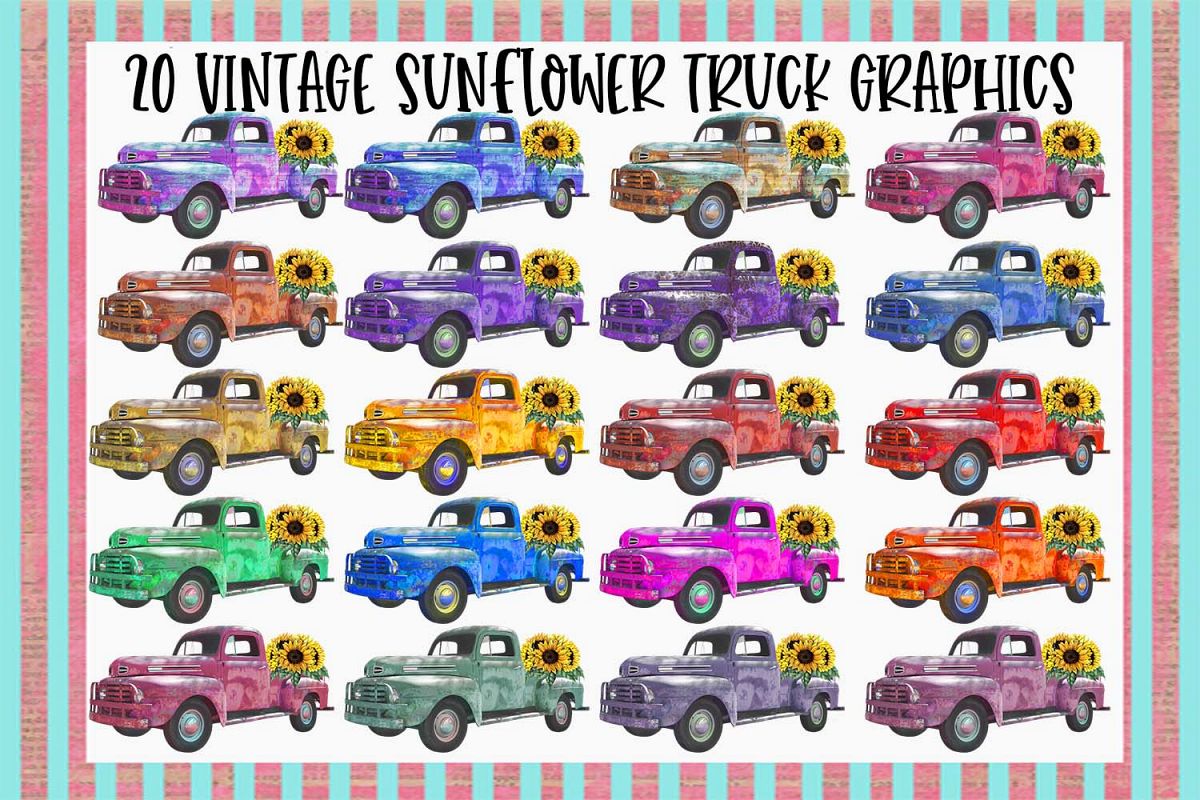 20 Vintage Sunflower Truck Graphics Bundle example image 1