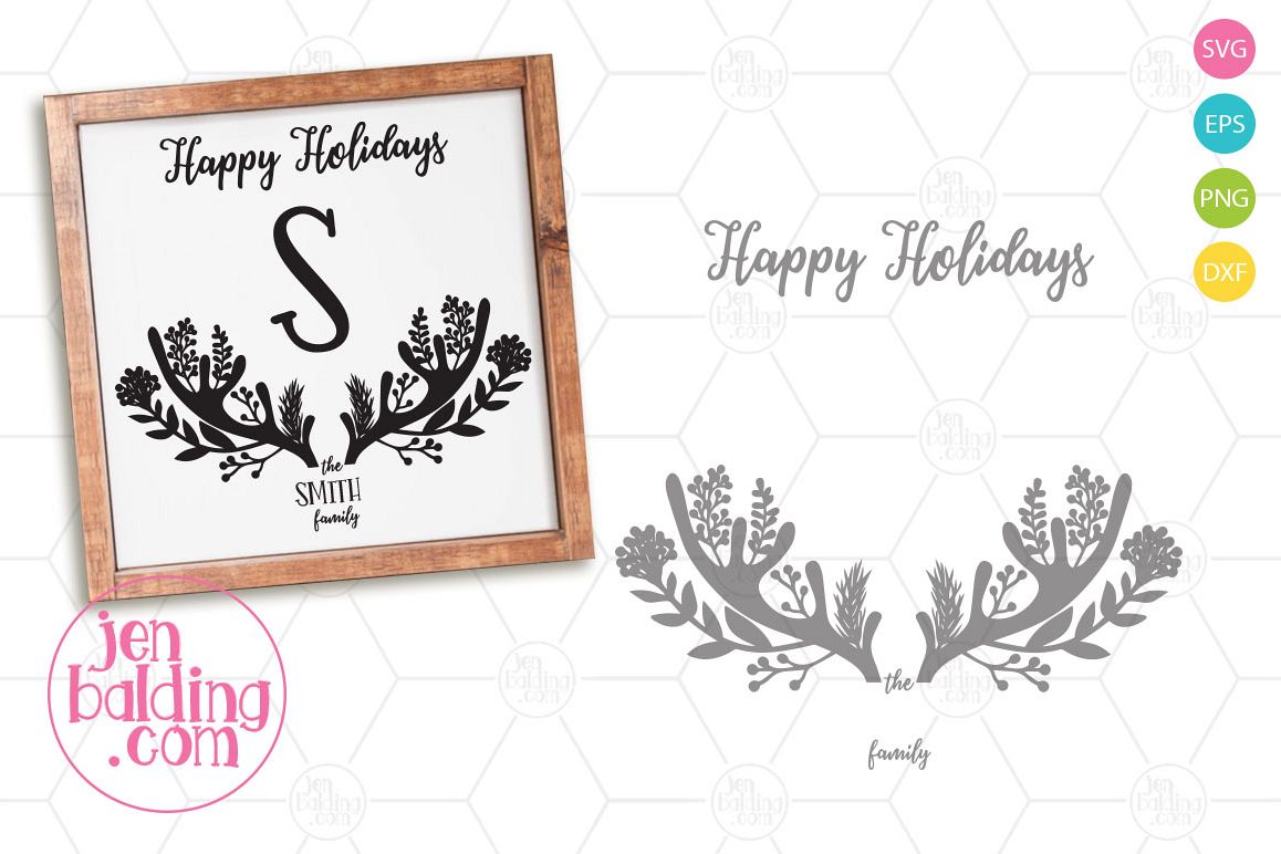 Winter Antler Monogram Sign SVG example image 1