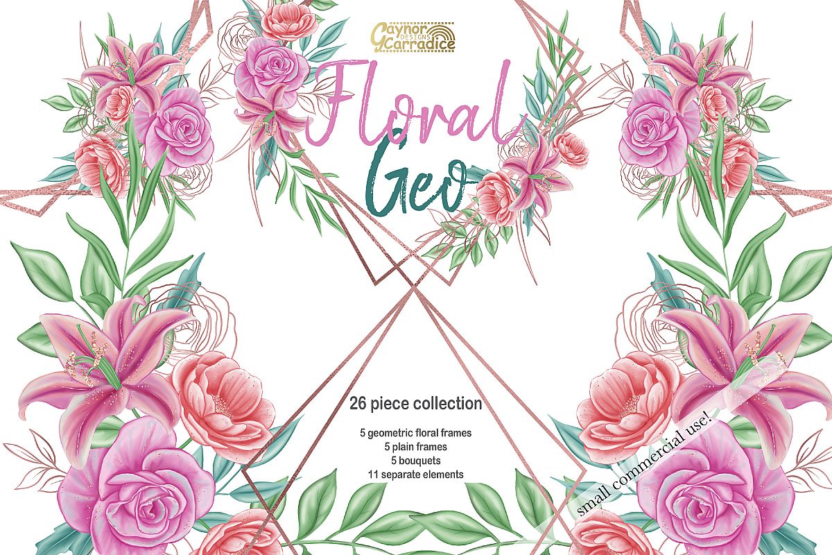 Floral geometric- watercolor frames Clipart collection example image 1