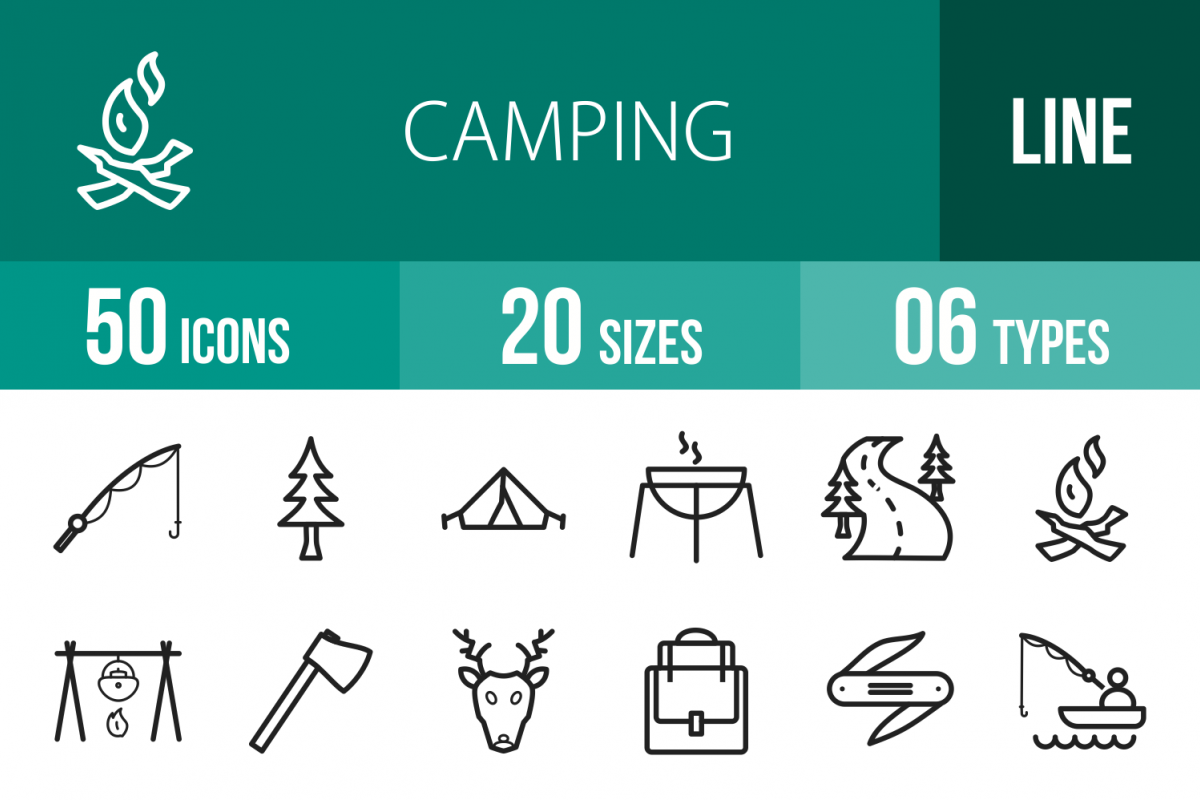 50 Camping Line Icons example image 1